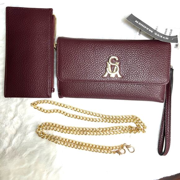 Steve Madden Burgundy Leather Wallet Wristlet - Picture 2 of 14